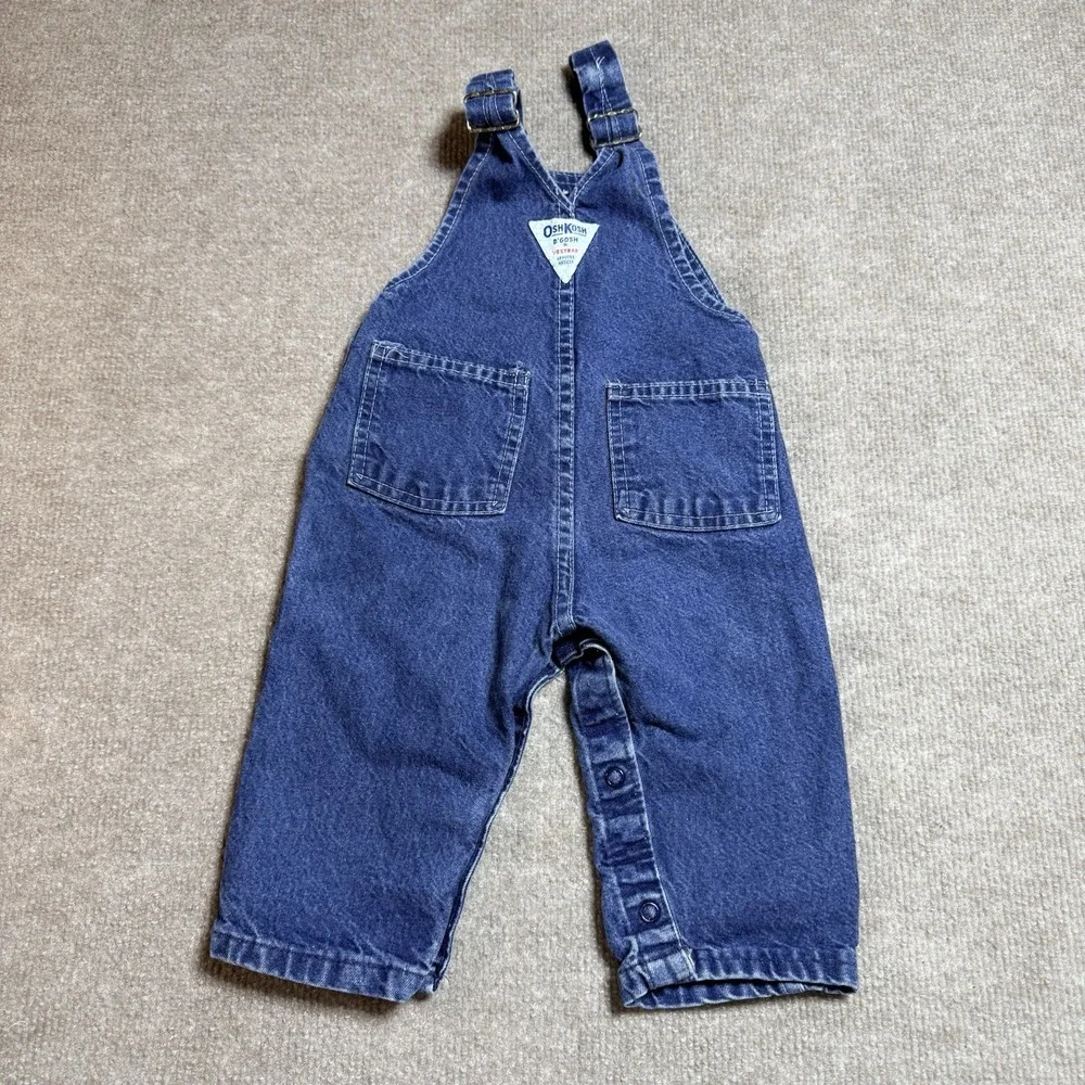 Vintage OshKosh B'Gosh Overalls 6-9M Made in USA Vestbak Denim Baby Blue 90s